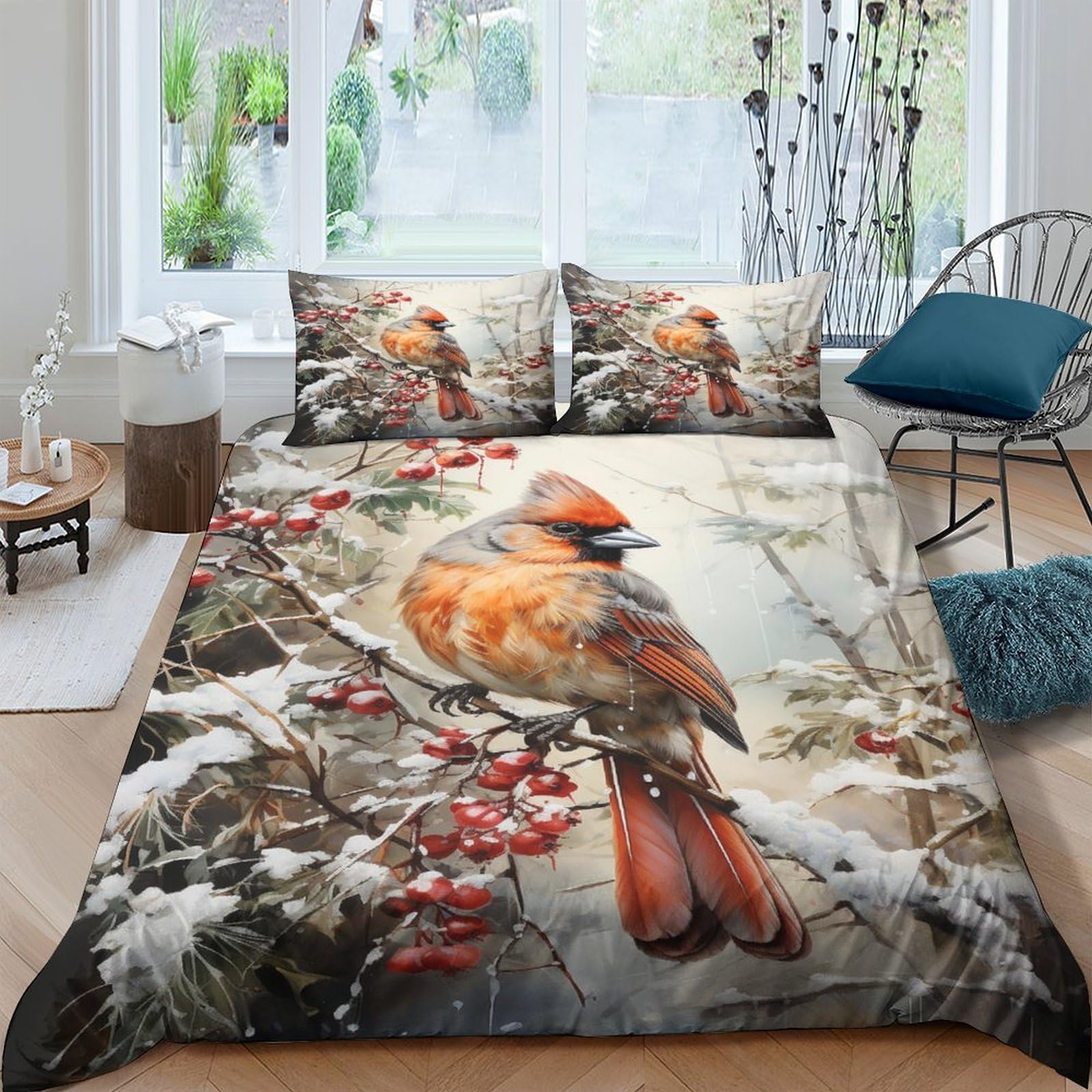 Housse de couette mésange rouge imprimé animalier 3D haute définition 220x240 cm