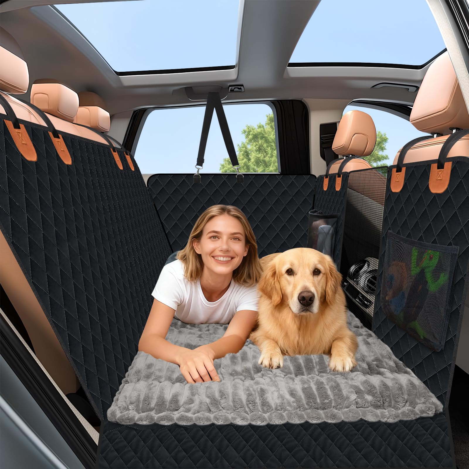 Dog Car Seat Cover Set for Back Seat, Back Seat Cover + Pet Bed Mat Perfect with Mesh Window, Hammock 600D Heavy Duty Scratch Proof Nonslip Durable Soft Back Seat Covers for Cars Trucks and SUVs