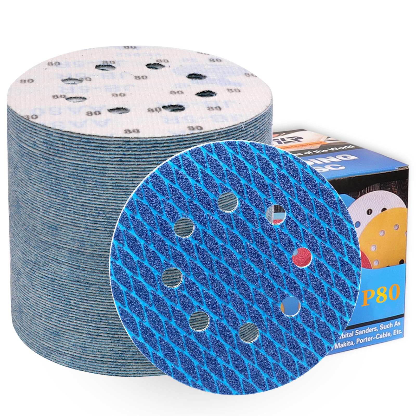 80Pcs Diamond Shape Sanding Discs 5 Inch 8 Hole 80-Grit,Hook and Loop Sandpaper Pads,Orbital Sander Sandpaper Anti-Clog Up Design Sanding Disc-for