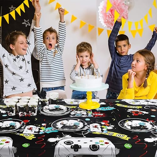 Miniatura 6 de Juego de vajilla de fiesta de videojuegos de acuarela, suministros para fiestas de videojuegos para niños, platos de cumpleaños, tazas, servilletas,