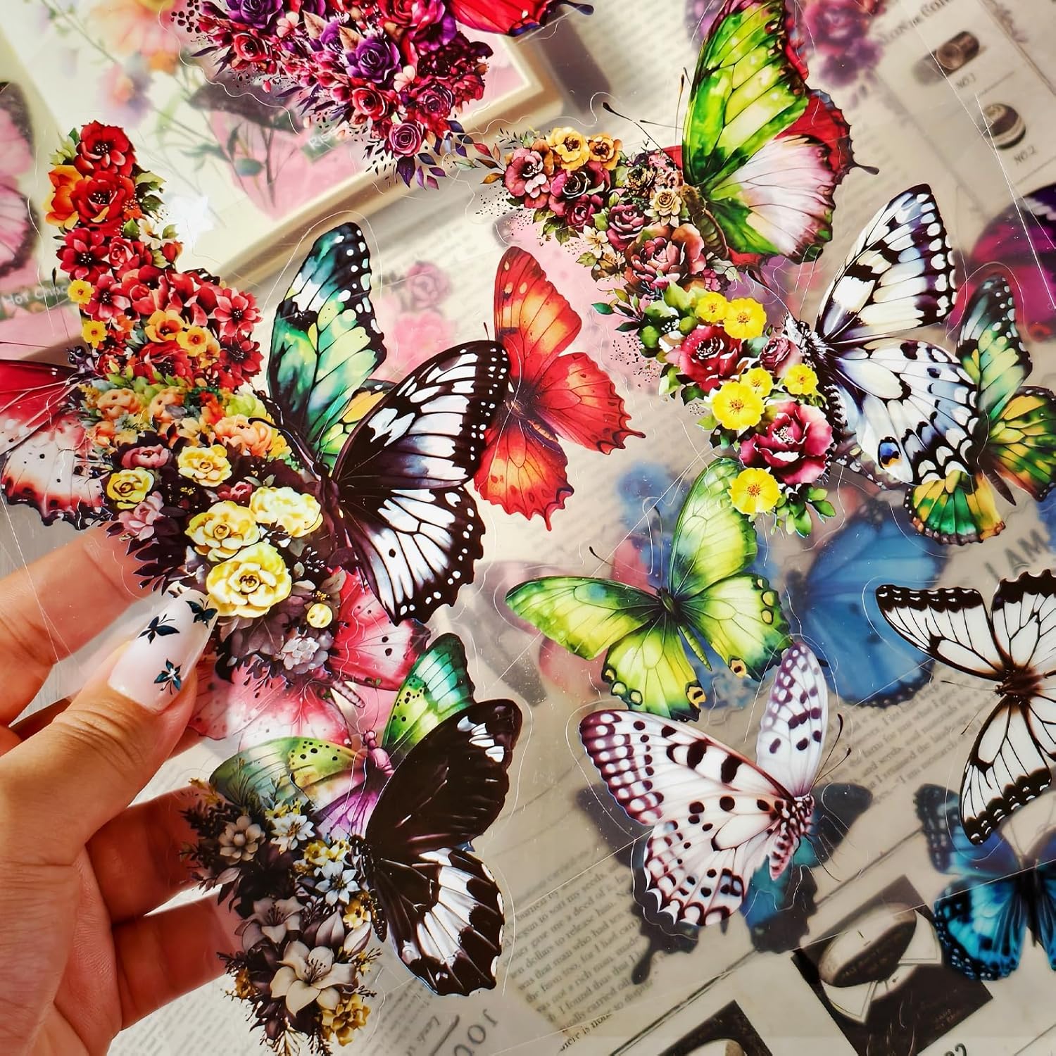 160 Pcs Vintage Butterfly & Flower Stickers - Self-Adhesive Scrapbook Supplies for Nature Junk Journal Planners Laptops Window Decor & Crafts