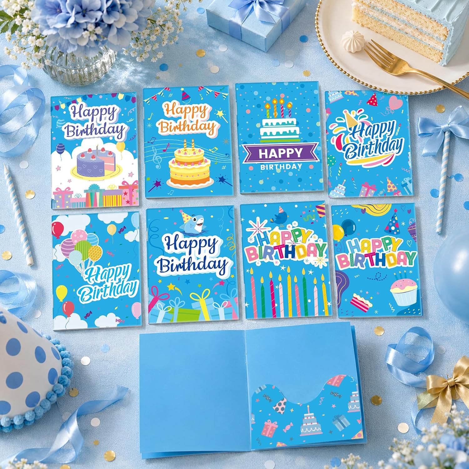 gisgfim 8 Set Birthday Gift Card Booklet with Envelopes, Blue image 4