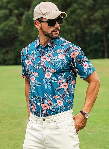 Vista 2 de APTRO Camisas de golf para hombre, polos hawaianos que absorben la humedad, de secado rápido con estampado y manga corta
