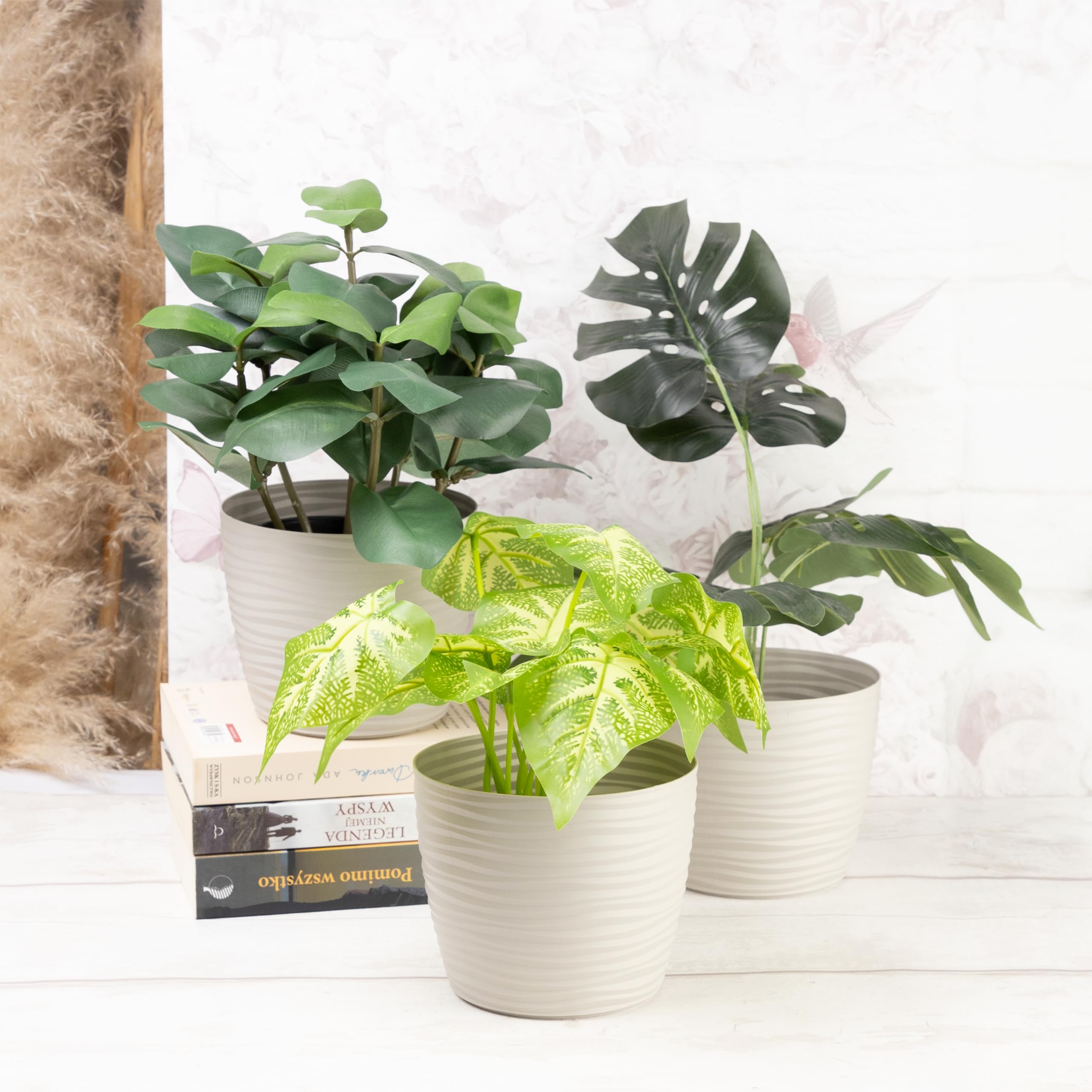 Home Garden Ornaments Plant Pots Indoor, Set of 3 Plastic Flower Pots, Unique Wave Design, No Drainage Holes - Image 2