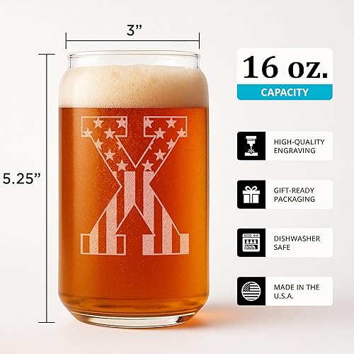 Miniatura 100 de Vaso en forma de lata de cerveza con monograma grabado - bandera de EE.UU.