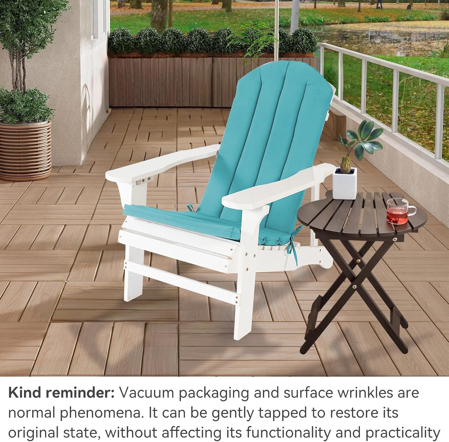 Adirondack Chair Cushion Set of 2 Indoor Outdoor Furniture Cushions Rocking Chair Cushions with Straps Replacement Folding Patio Chair Pad,19.7x18.9x1.5 Inch（Blue）