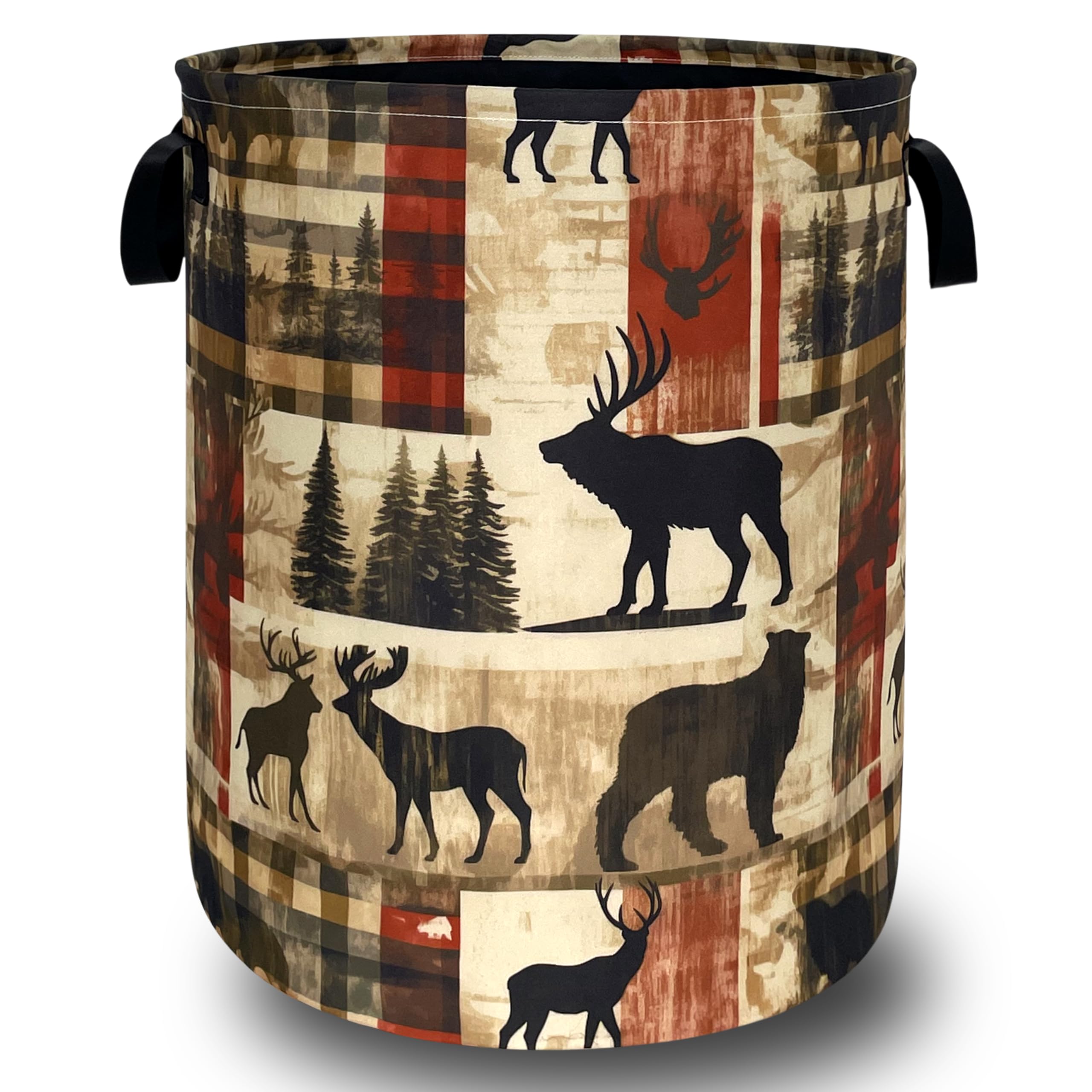 Retro Forest Animal Laundry Basket Oxford Cloth Foldable Hamper 18.9x16.5In