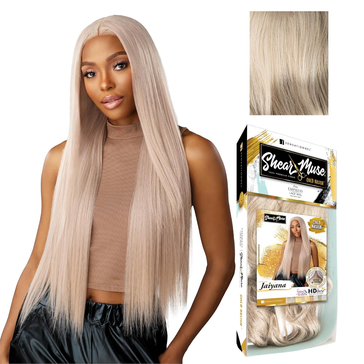 Sensationnel Shear Muse Goldkrush Lacewig - Jaiyana Deep Laceparting Hand Tied Ready to Wear Synthetic Prestyled Units (BEIGEASHBLONDE)