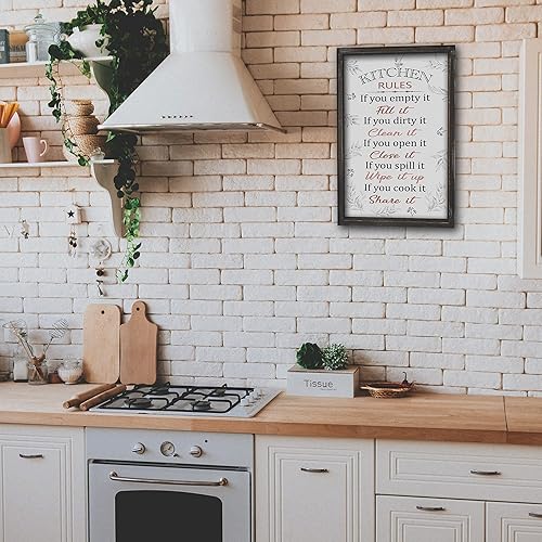 Miniatura 4 de Buecasa Letrero divertido de reglas de cocina de granja, decoración rústica de pared de cocina, marco de madera campestre, decoración de cocina, 16