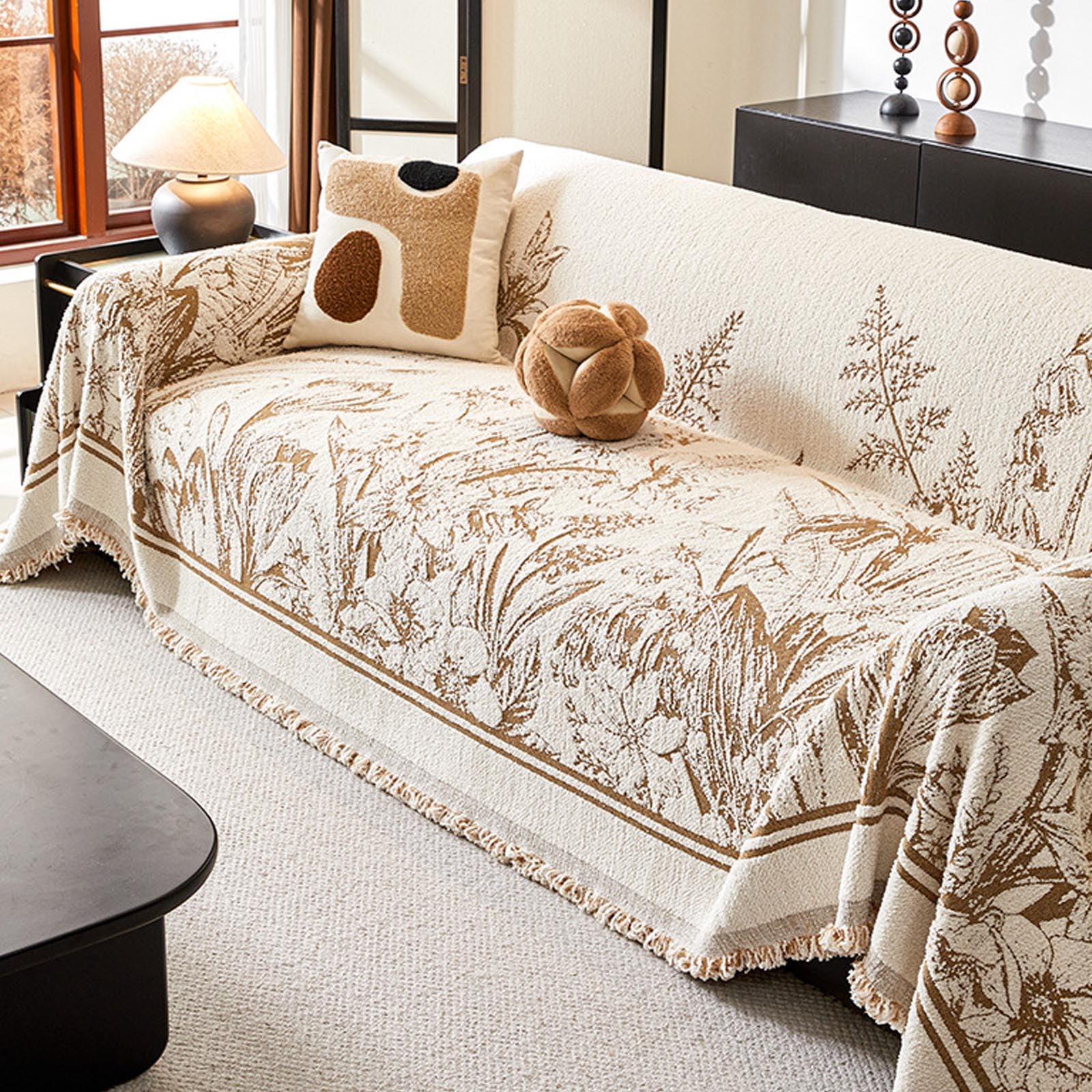Housse décorative pour canapé de salon kaki plaid douillet en chenille