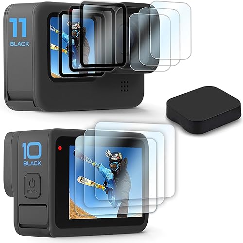 FiTSTILL 10PCS Screen Protector for Go Pro Hero 12/Hero 11/Hero 10/Hero 9 Black,3 Pack Ultra lear Tempered Glass Screen protector+1pcs Rubber Lens Protective cover Accessories Kit