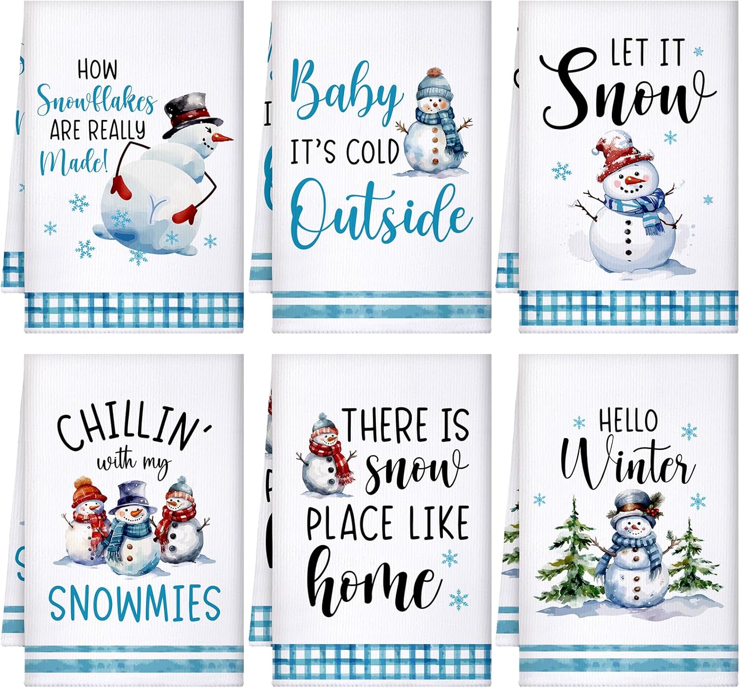 Ganeen 6 Pcs Christmas Kitchen Towels Snowman Winter Hand Dish Towels Blue Snowflakes Tea Washcloths for Christmas Xmas Bathroom Home Kitchen Decor Holiday Housewarming Gifts