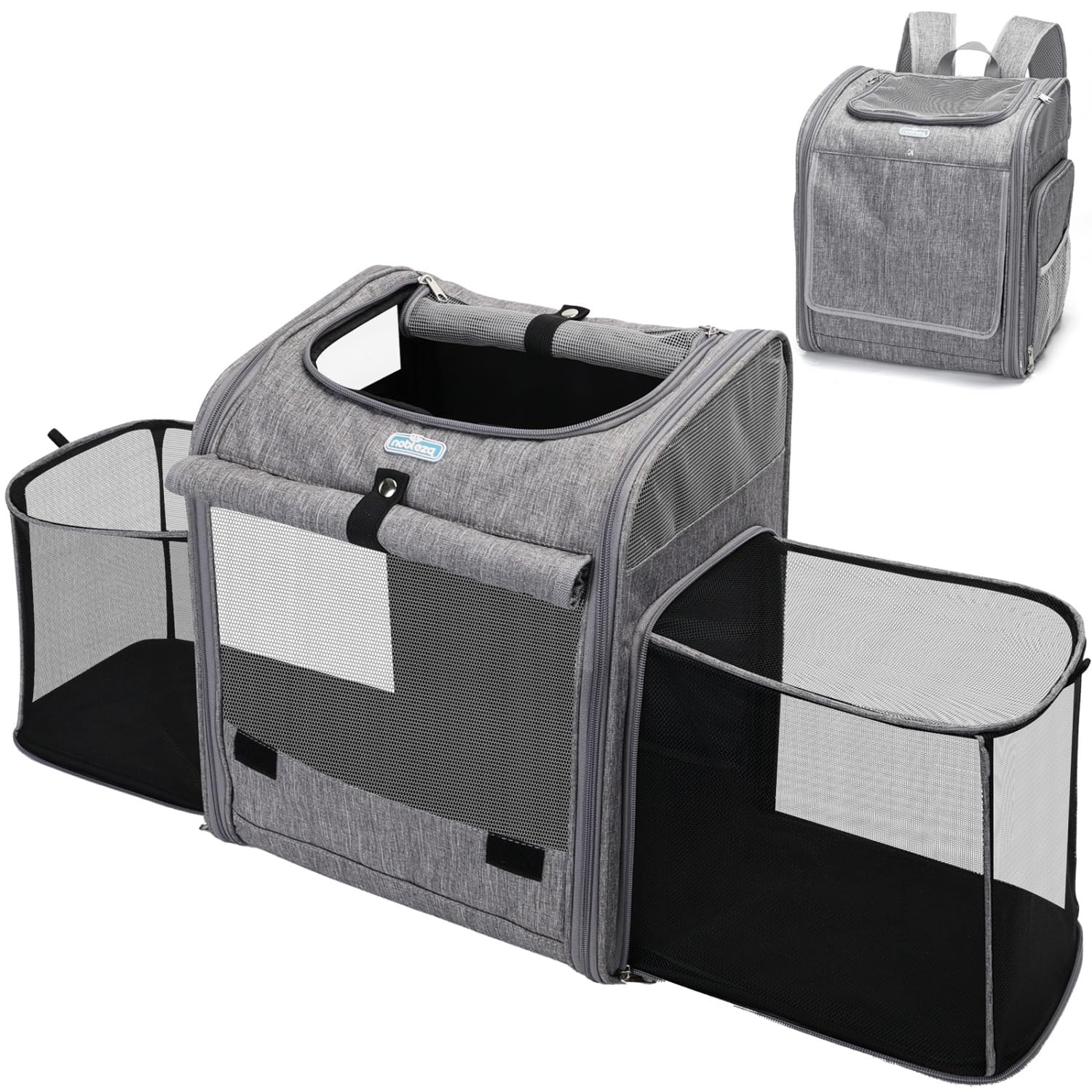 Nobleza - Transportin Gato Perro Pequeño Extensible,Bolsa Transporte Portátil y Plegable para Mascotas con Arnés de Seguridad,Carga Máxima 6 kg,Gris