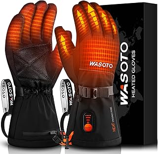 WASOTO Heated Gloves for Men Women 7.4V Battery 22.2WH Rechargeable Heated Ski Gloves Touchscreen Waterproof Electric Heated Fishing Gloves for Winter Outdoor Work Skiing Hiking Camping Raynaud Riding