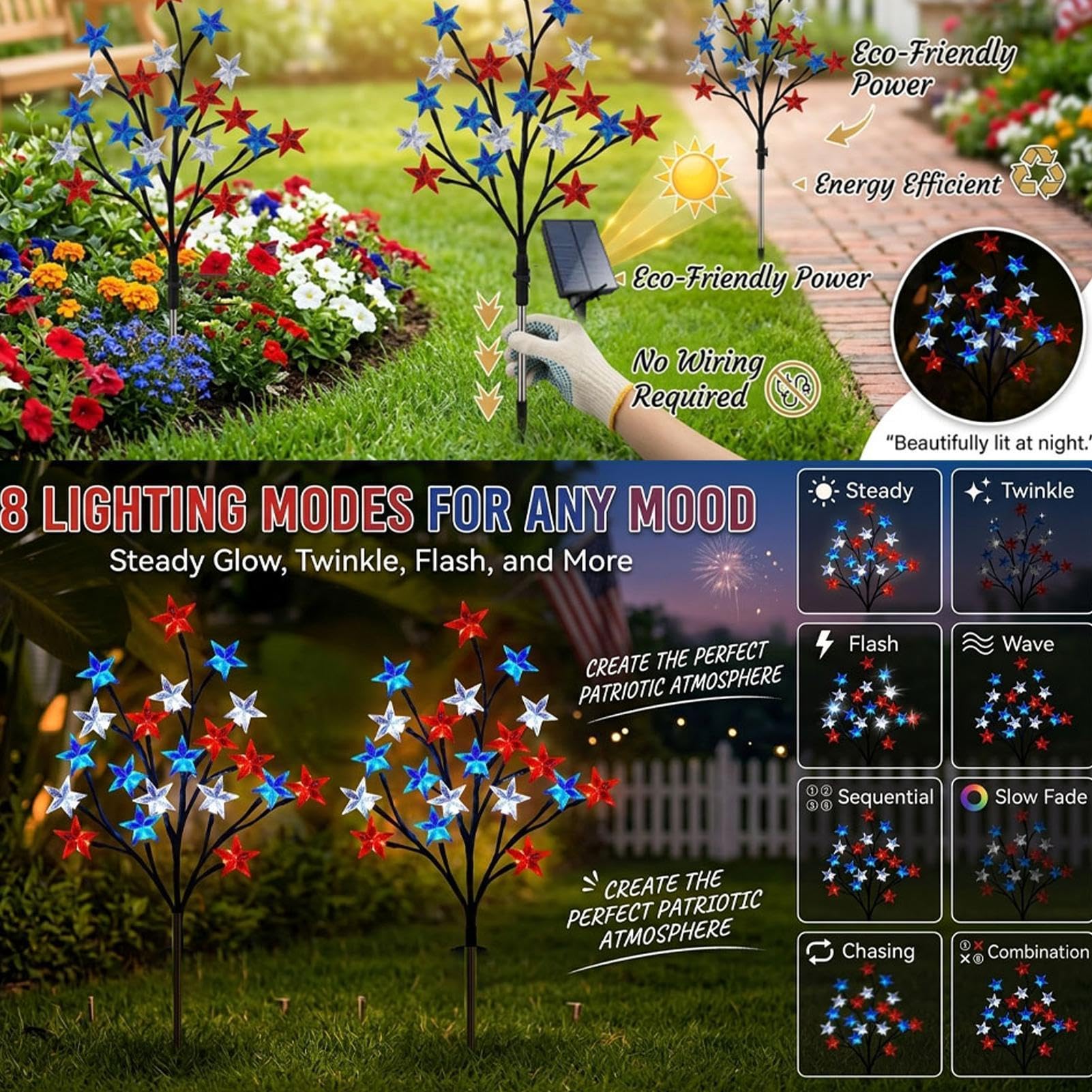 Lampy Solarne Ogrodowe - Palik W Zestawie Wodoodporne Odporne Na Pogodę,8-Trybowe Lampy LED Do Ścieżek | Dla Właścicieli Domów Ogrodników Ogrodu Podwórka Patio Podjazdu Tylnego