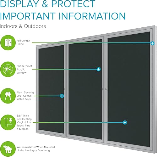 Vista 12 de Ghent Tablón de anuncios de vinilo cerrado de 2 puertas para exteriores, resistente a los golpes, con cerradura, marco de aluminio satinado