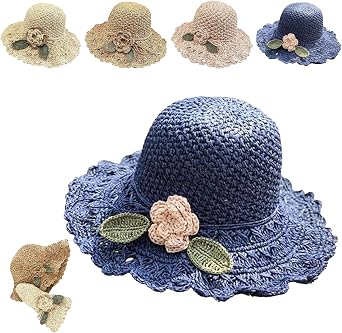 Elegant Crochet Straw Hat with Ruffle Detail, 2024 Beach Sun Straw hats, Womens Straw Hats for Summer