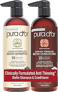 Clinically Formulated Biotin Shampoo & Conditioner For Hair Thinning - 2X Concentrated Proprietary Herbal Blend Thickening Products For Women & Men, Sulfate Free, 16oz x2