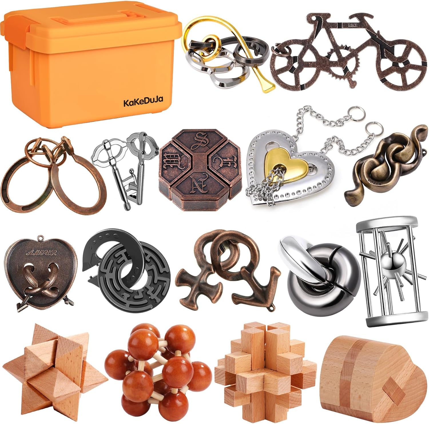 16 PCS Metal & Wooden Brain Teaser Puzzle Set – Challenging Logic & Ring Puzzles for Adults, Entertaining & Thoughtful Gift for Family and Loved Ones