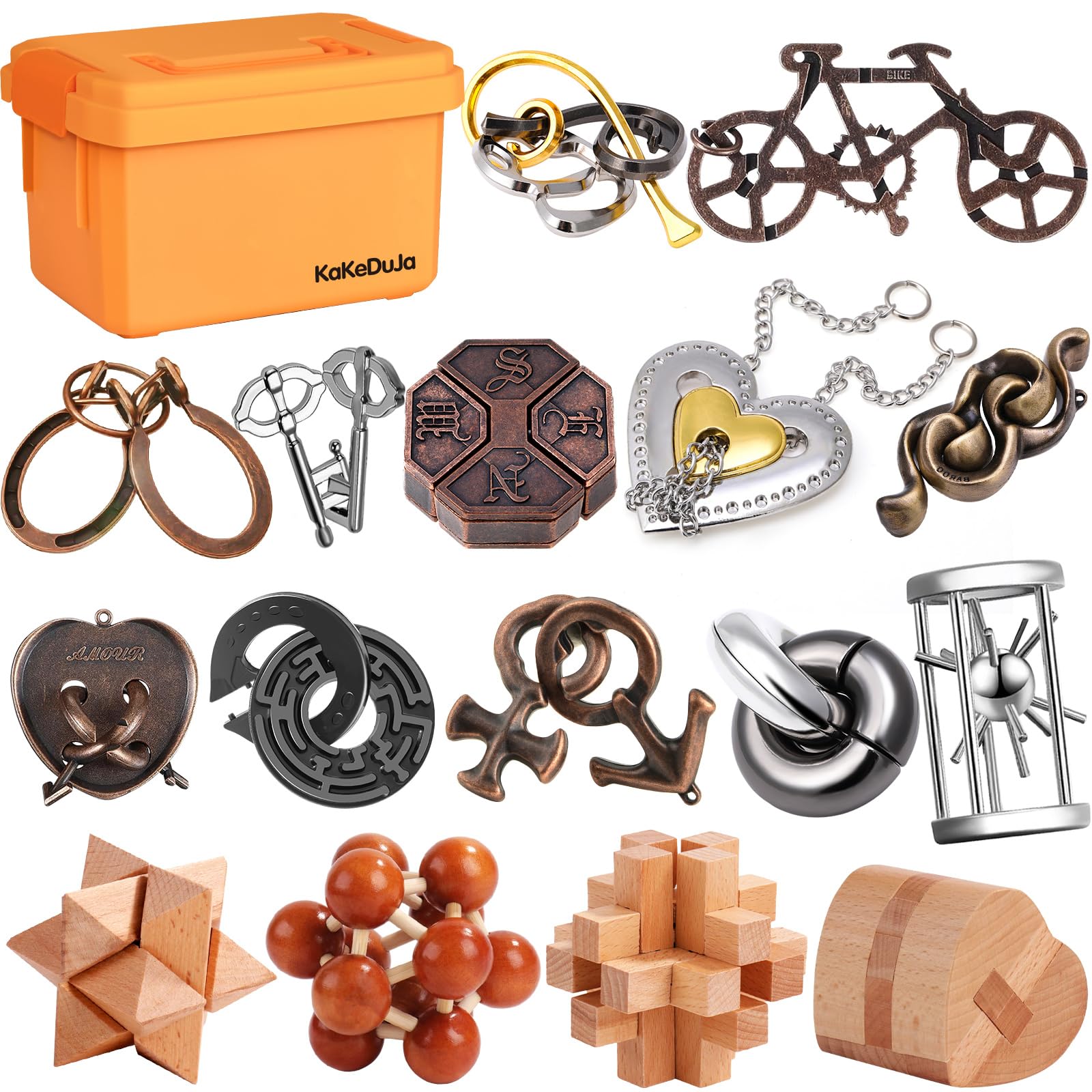 Metal Brain Teaser Puzzles Disentanglement Puzzles Metal Wooden Brain Teaser Puzzle 16pcs Logic Metal Puzzle for Adult Kid Toy Lock Puzzles Gift for Adults Teenagers Kids
