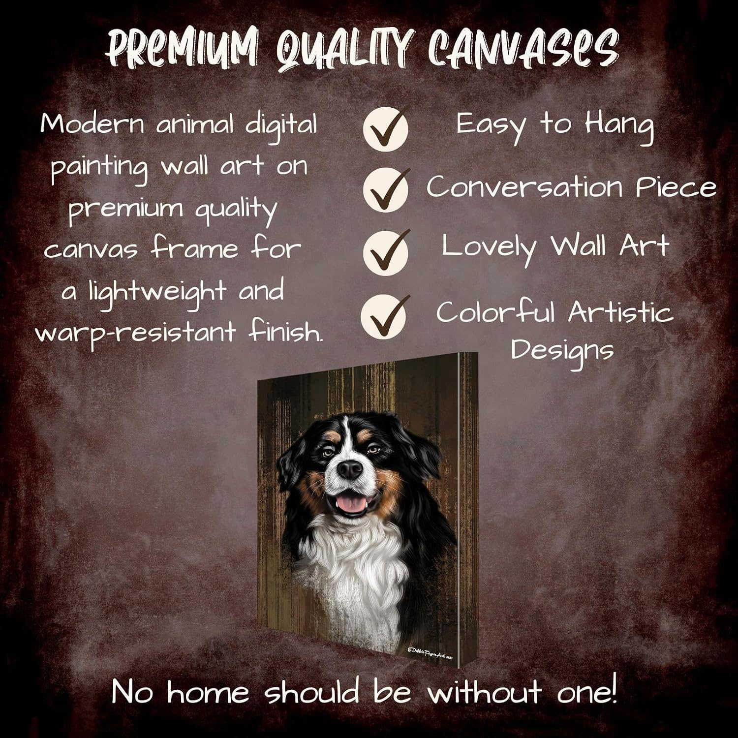 Rustic with Bernese Mountain Dog Canvas Wall Art - Premium Quality Ready to Hang Room Decor - White Floating Framed 16" x 16"