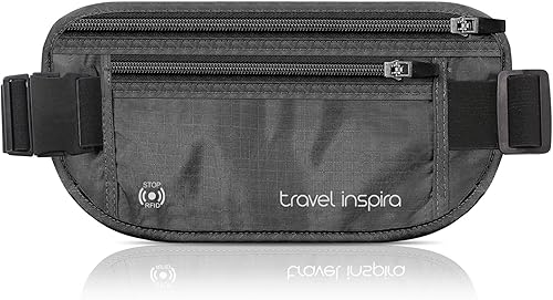 travel inspira Cinturón de dinero de viaje con soporte delgado antirrobo para pasaporte con bloqueo RFID para viajes, cartera de viaje oculta debajo