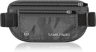 travel inspira RFID Blocking Travel Money Belt with Anti-Thief Zip - Slim Passport Holder and Travel Pouch to Secure Cash,...