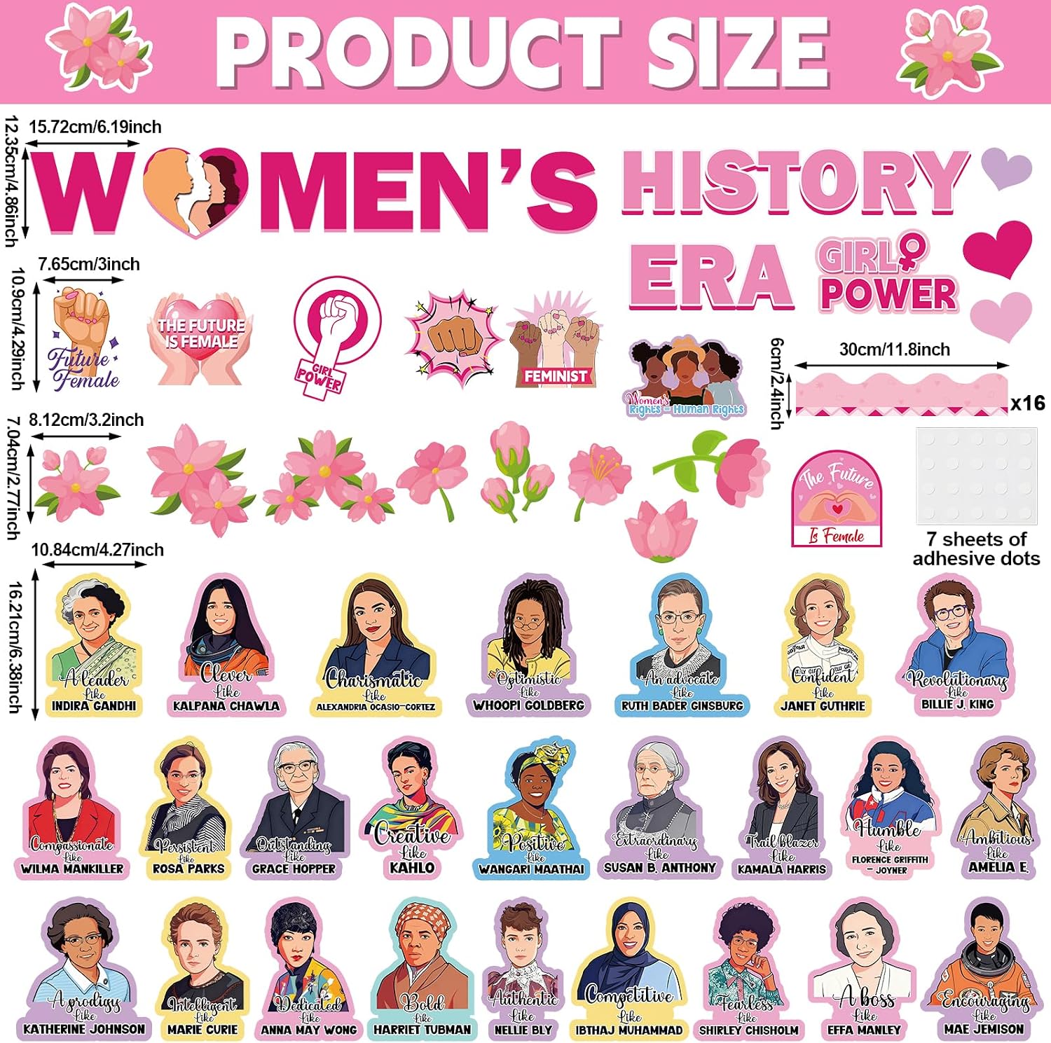 Women's History Month Bulletin Board Decorations Women's History Inspirational Positive Cutouts Motivational Famous Women Quotes Classroom Decor Supplies for Home School Classroom Wall Hallway Decor