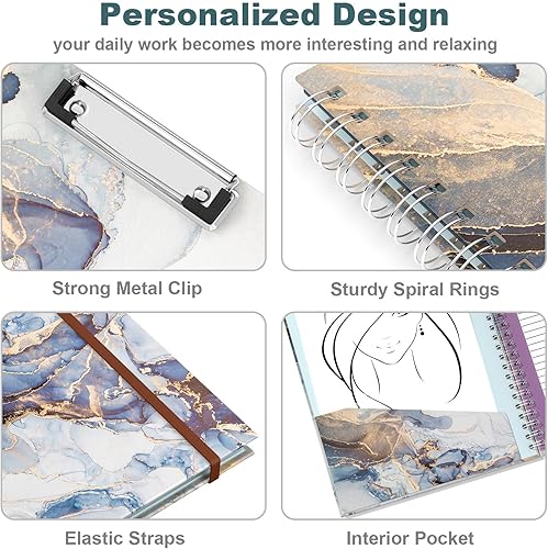 Miniatura 48 de Hongri Clipboard Folio with Refillable Lined Notepad, 8.5 x 11 Folders with Storage 10 Pockets, Spiral Portfolio, Size 12.8x 9.7 in, Office & School