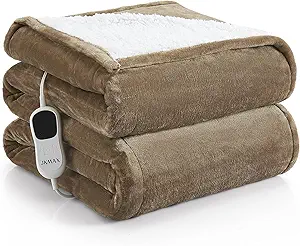 JKMAX Heated Electric Blanket King Size - 100"x90" Flannel Heating Blanket with 10 Heating Levels & 5 Time Settings Over-Heat Protection, Winter Warmer for Adults with ETL Certification(Ivory)
