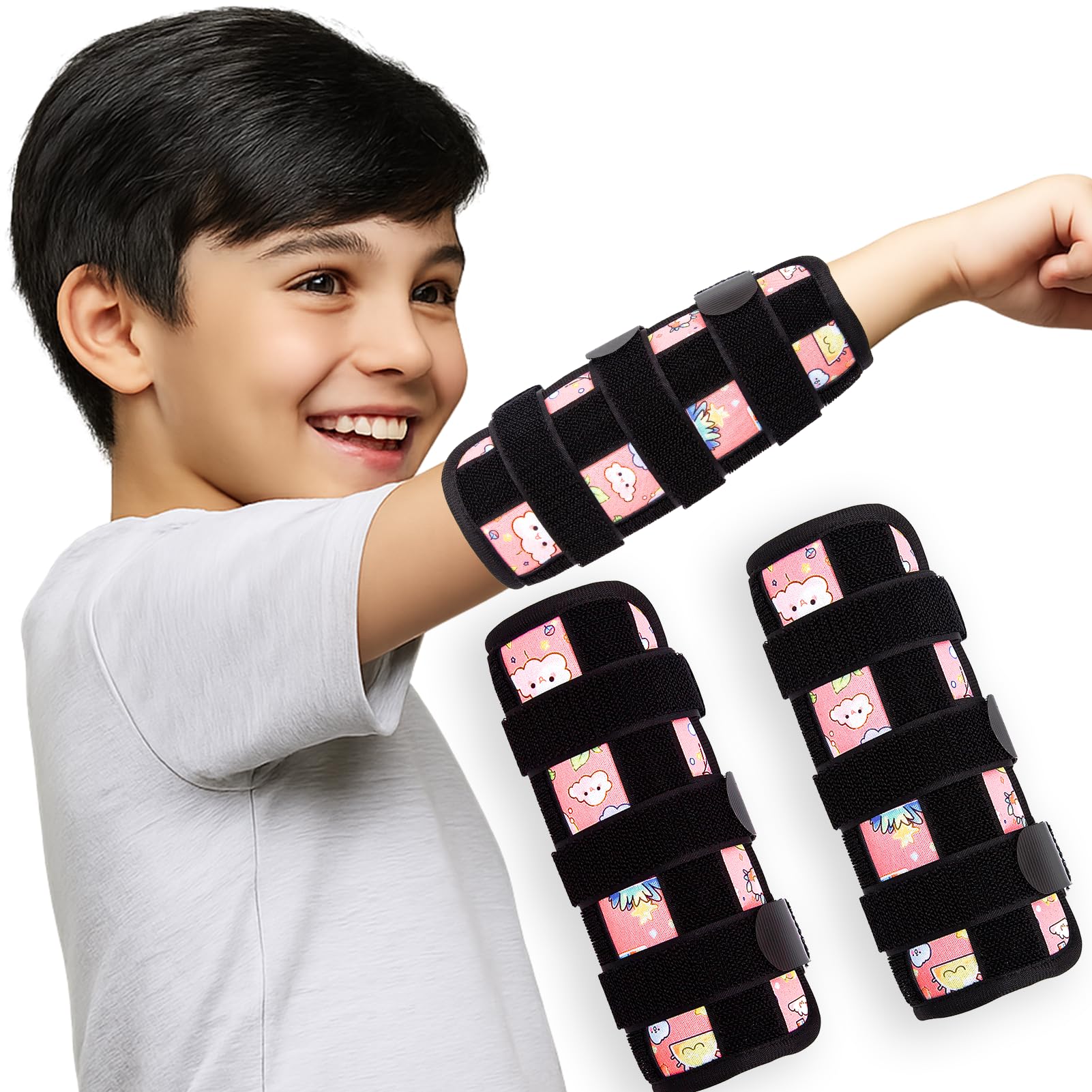 JFHNMLW 2 Pcs Thumb Sucking Deterrent, Pink Rainbow Elbow Thumb Guard for Thumb Sucking, Nail Biting Treatment for Kids Prevention Anti Nose Picking for Boys Girls Finger Sucking Prevention-image-24