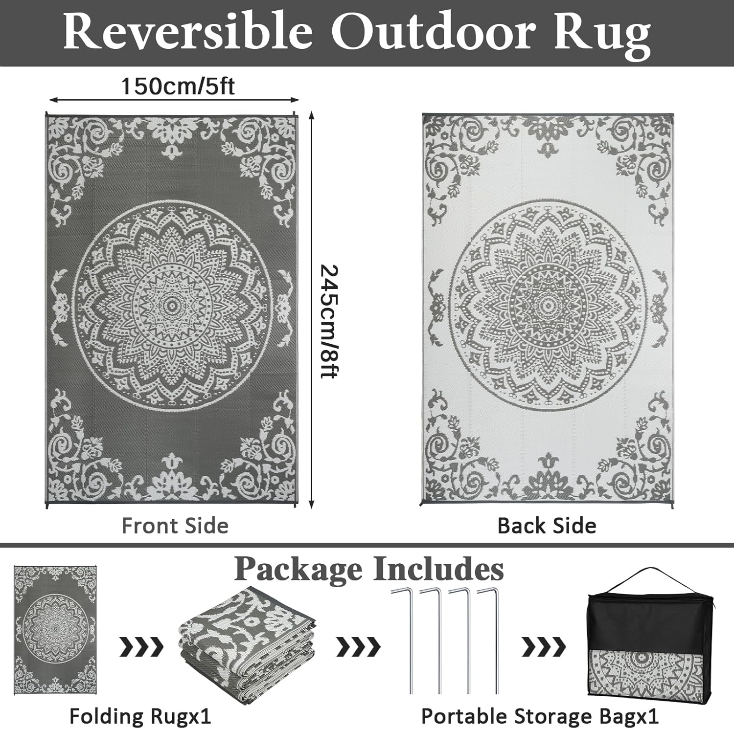 famibay Outdoor Rug Waterproof 5x8 ft, Reversible Outdoor Plastic Straw Rug, UV-Resistant Patio Rug Lightweight Portable RV Mat Indoor Outdoor Carpet for Camping, Balcony, Deck, Backyard, Picnic