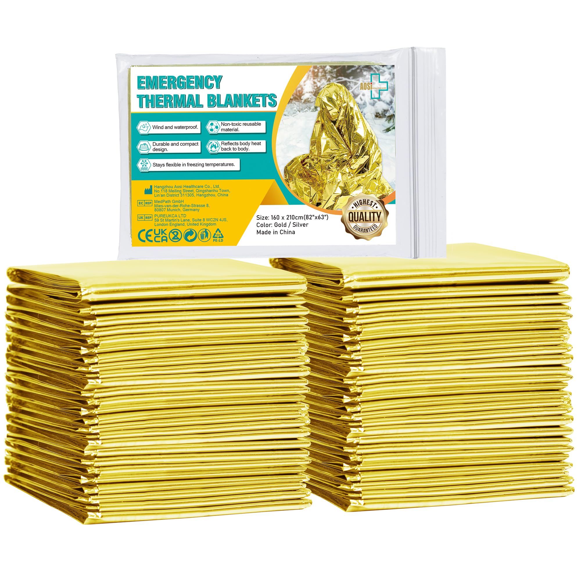 General MediEmergency Blanket (12-Pack), Emergency Gold Foil Blanket– Perfect for Outdoors, Hiking, Survival, Marathons or First Aid