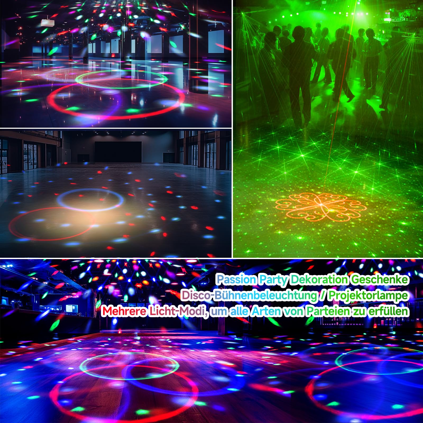 5 en 1 Boule disco Lumière de fête contrôlée par la musique - Lumière stroboscopique LED - Lumière disco - 10 W RVB - Avec télécommande pour décoration de fête