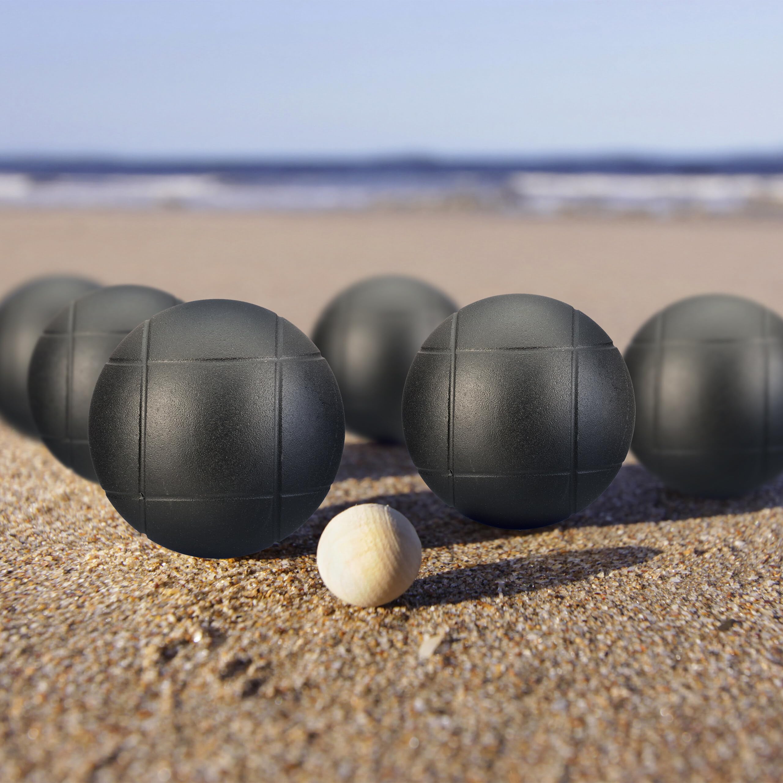 Relaxdays 6 Bolas de Petanca, Acero, Juego Boccia, Set con Boliche, Cuerda de Medición y Bolsa de Transporte, Negro