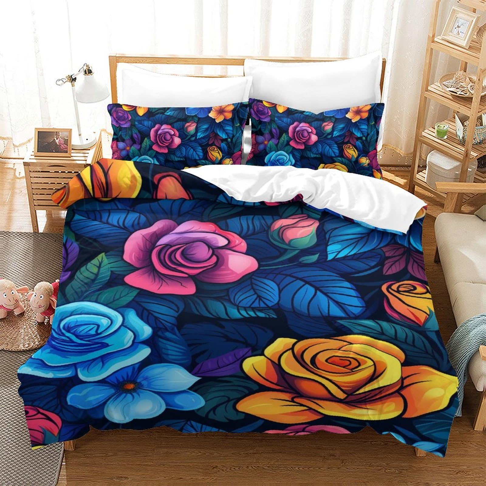 Housse de couette roses 3D 140x200 microfibre avec taie d'oreiller