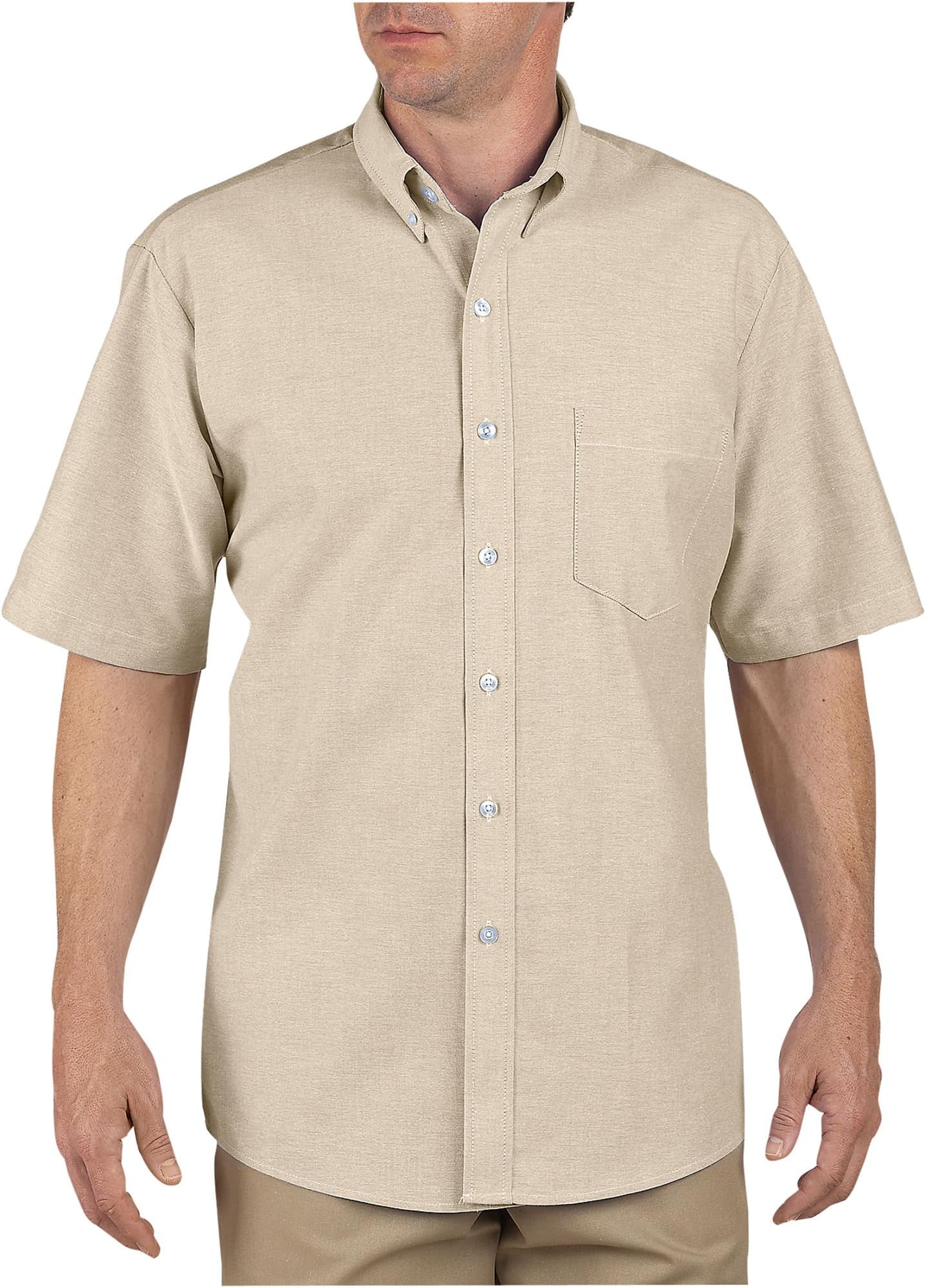 DickiesSS46WH Polyester/ Cotton Men's Button-Down Short Sleeve Oxford Shirt, White