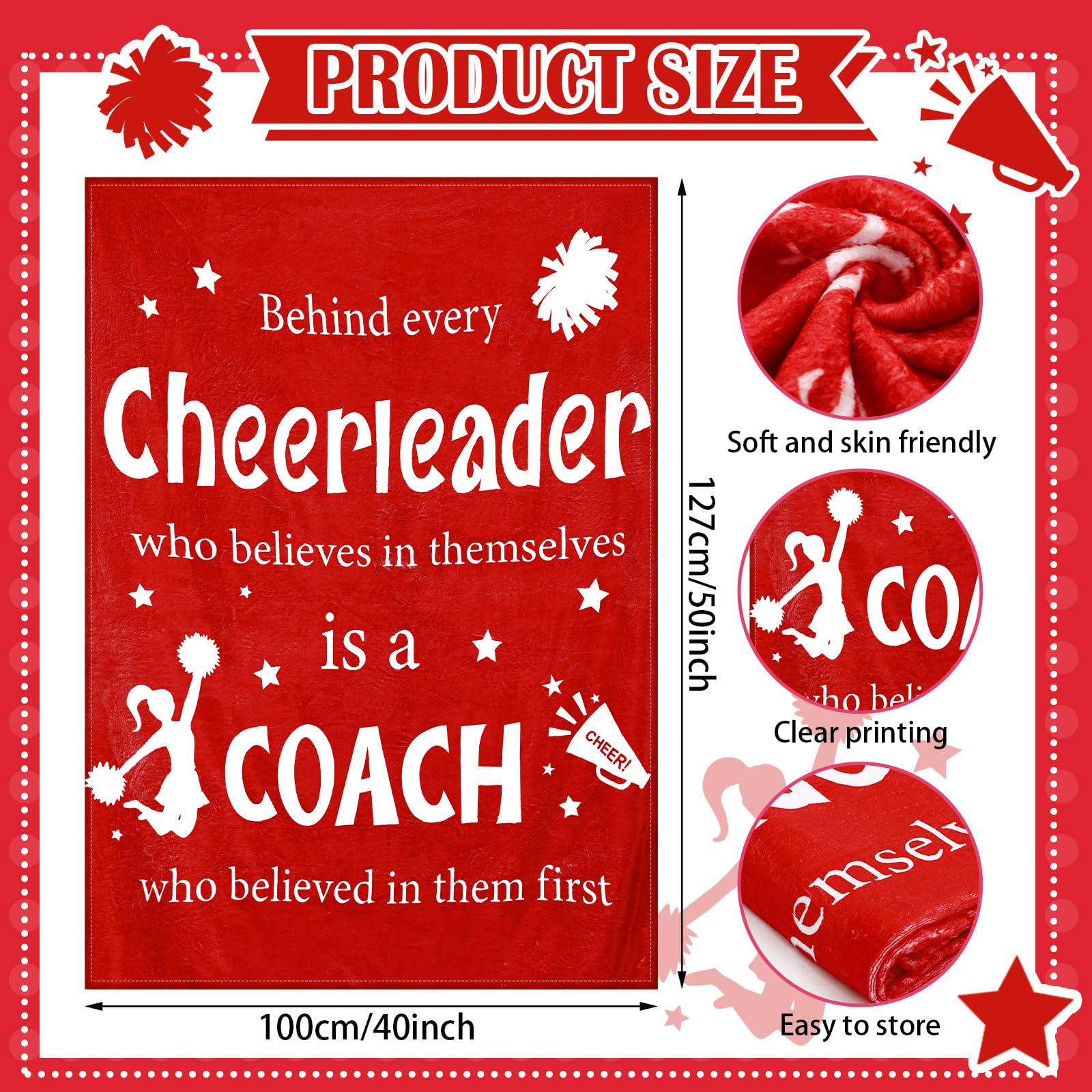 Tingjoo Cheer Coach Gift for Women 40‘' x 50‘' Cheerleader Blanket Cheerleading Appreciation Gift Cheer Blanket for Birthday Graduation Retirement Sports Party(Red)