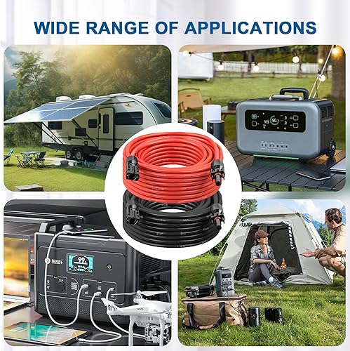 Miniatura 7 de Cable de extensión solar 10AWG de 20 pies  Paquete de 2 cables fotovoltaicos rojos y negros con conectores solares, cobre estañado de 84 hebras,