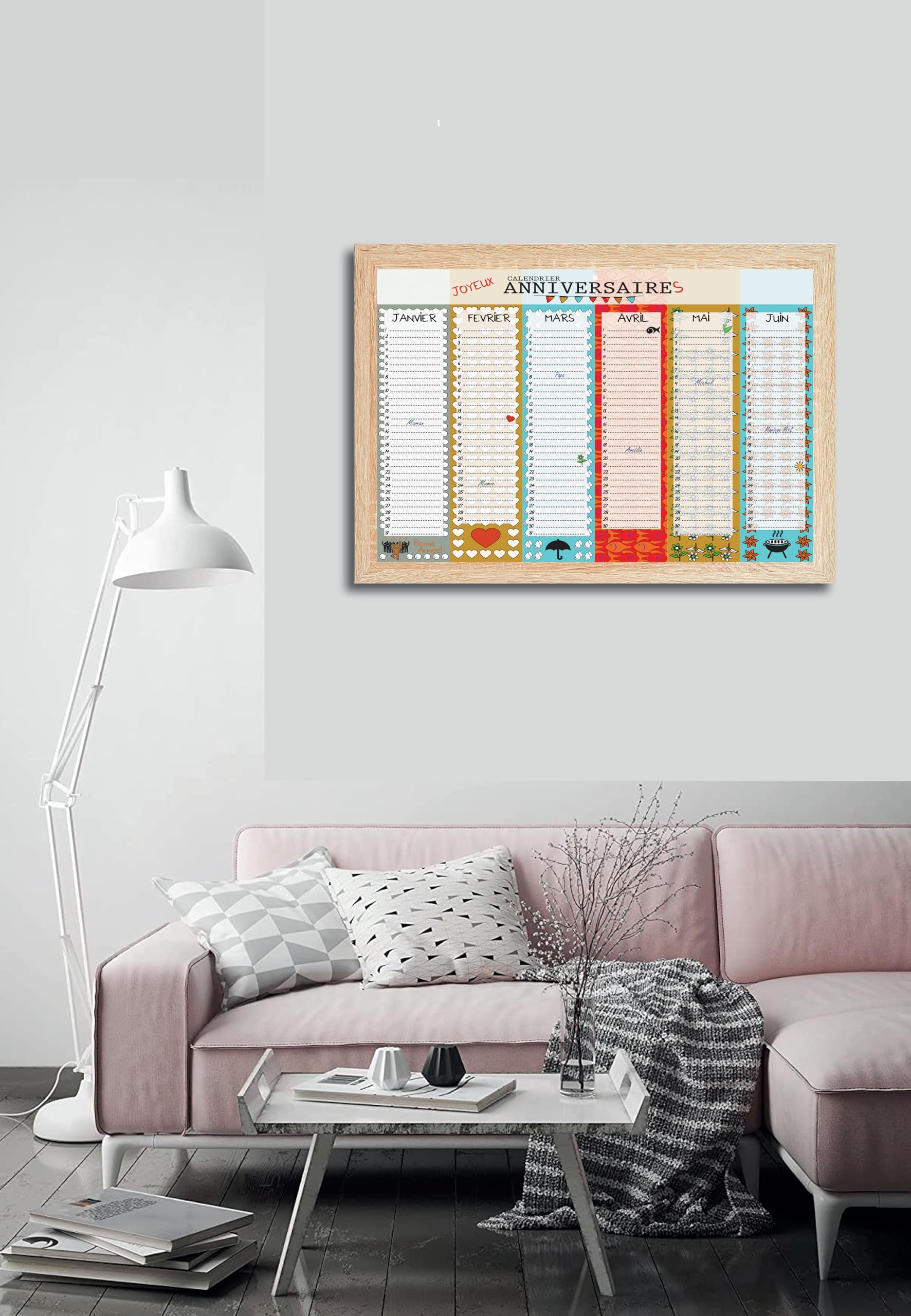 Calendrier Perpétuel Joyeux Anniversaires A3 Recto Verso à Remplir Illustré Multicolore