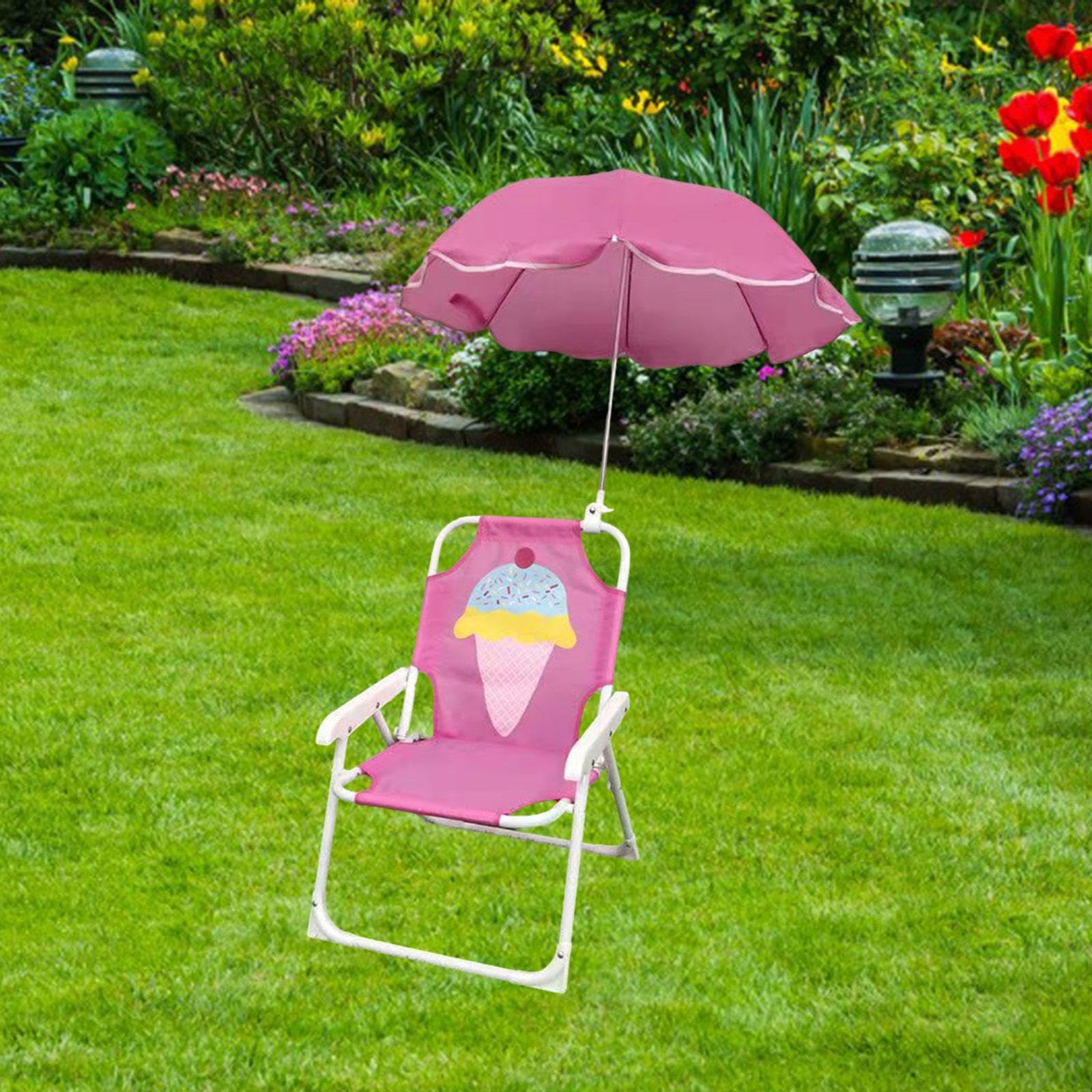 Sedia Pieghevole Da Campeggio Per Bambini Con Ombrellone – Unicorno Rosa, Perfetta Per Spiaggia E Giardino