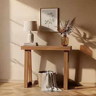 Plank+Beam Solid Wood Console Table, 36 Inch, Sofa Table, Narrow Entryway Table for Hallway, Behind The Couch, Living Room, Foyer, Easy Assembly, Pecan