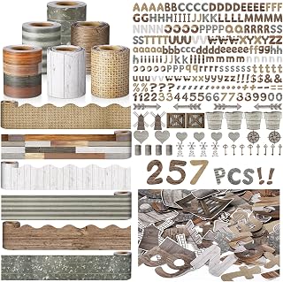 Kosiz Farmhouse Bulletin Board Decoration Set 118 ft Scalloped Bulletin Board Borders Classroom Poster Border Trim with 257 Pcs Letter Number Symbol Cutout for School Decor