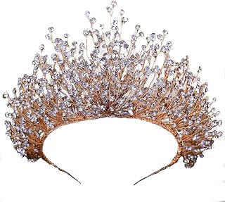 TRiXY Bridal Wedding Headband Crystal Tiara Crown，Queen Tiaras and Crowns，Wedding Bride Crowns For Birthday Party Wedding Pageant Hair Accessories (Golden/ Single crown), (HP193)