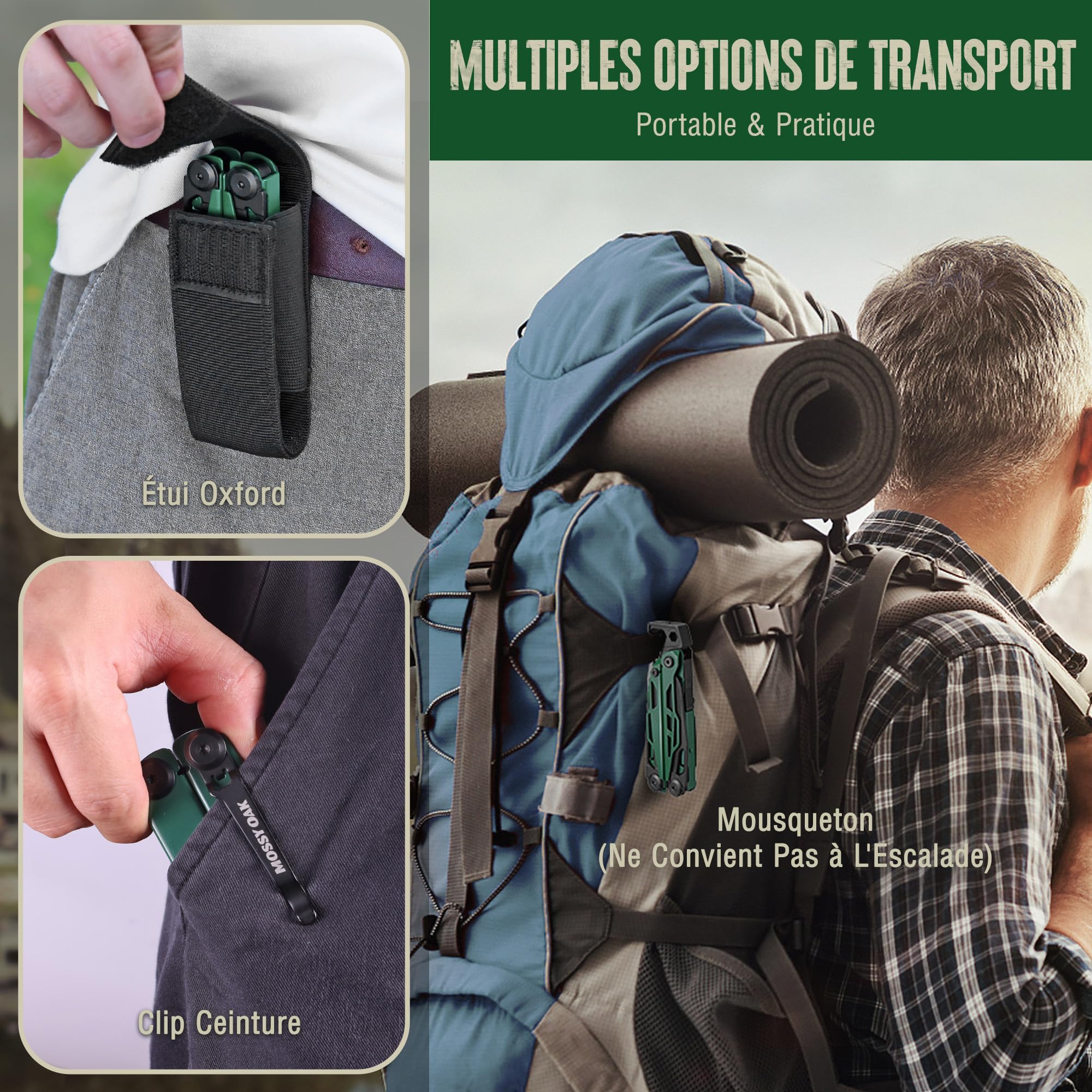 MOSSY OAK Pince Multifonction en Acier Inoxydable 27 en 1 | Outil Multifonction Compact et Robuste, Multitool de Poche pour Camping, Survie, Bricolage et Activités en Plein Air