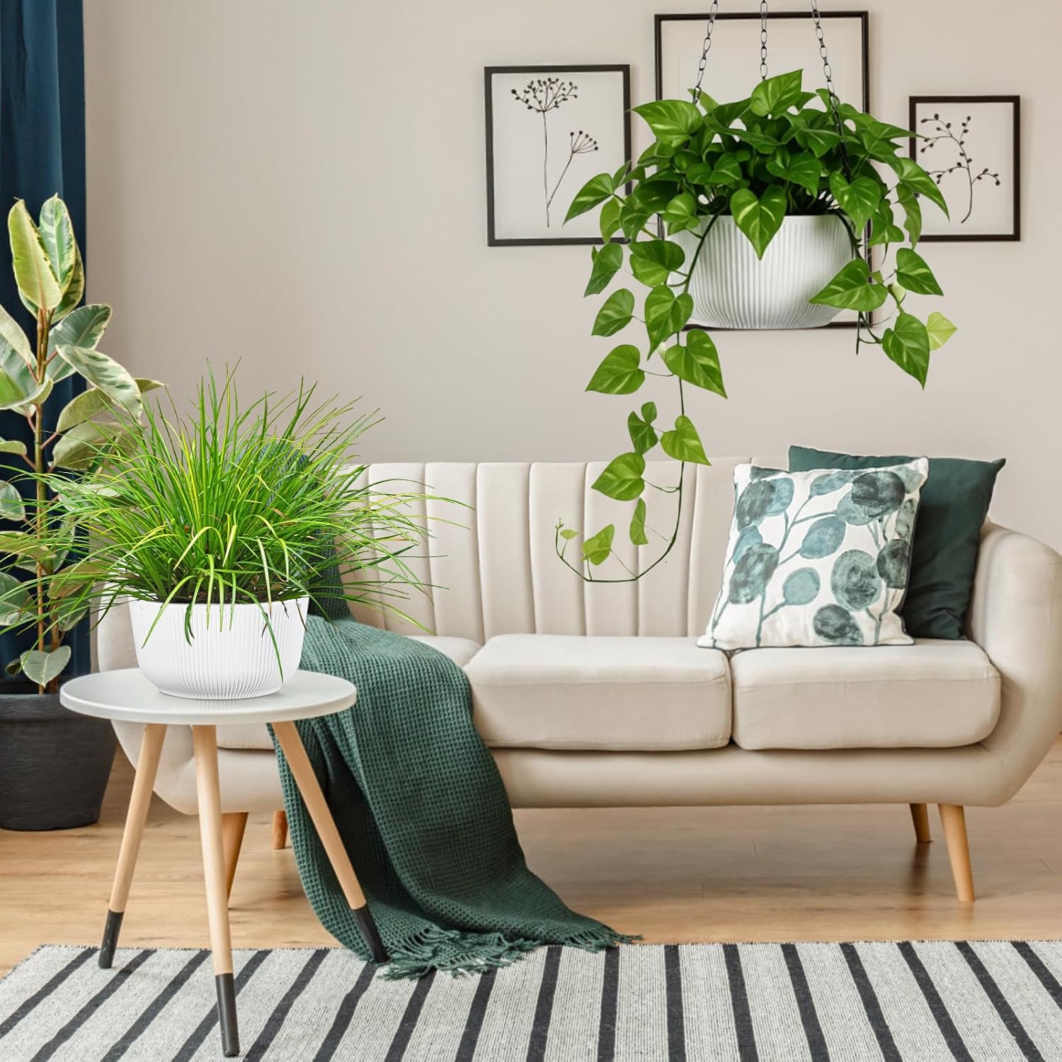 10 Inch Hanging Planters for Outdoor Indoor Plants, Set of 2 Self-Watering Hanging Plant Pots with Drainage Hole & Plug (Hooks)