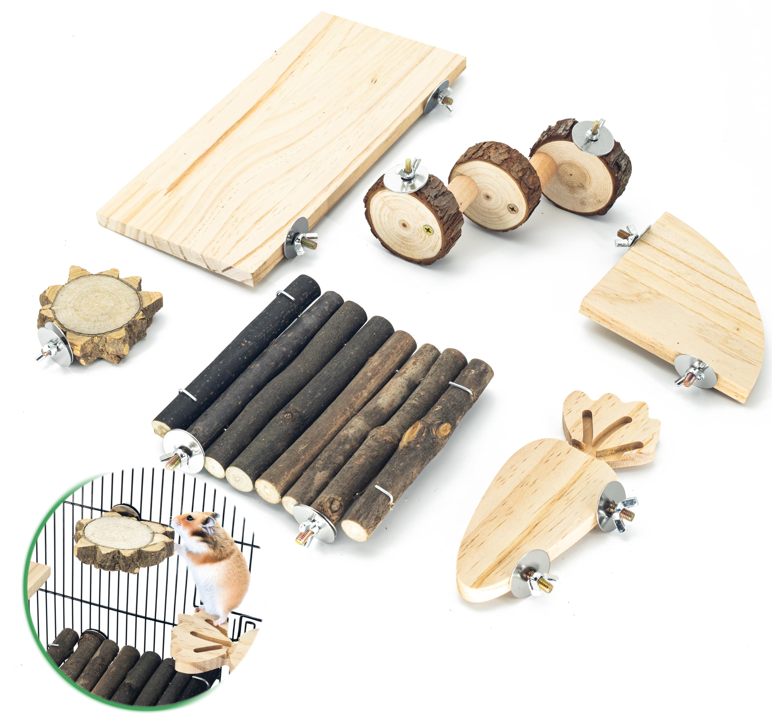 GNB PET Space Expanding Natural Wood Hamster Platform Set, DIY Small Animal Playground Accessories for Hamster Cage, Climbing & Resting Toys with