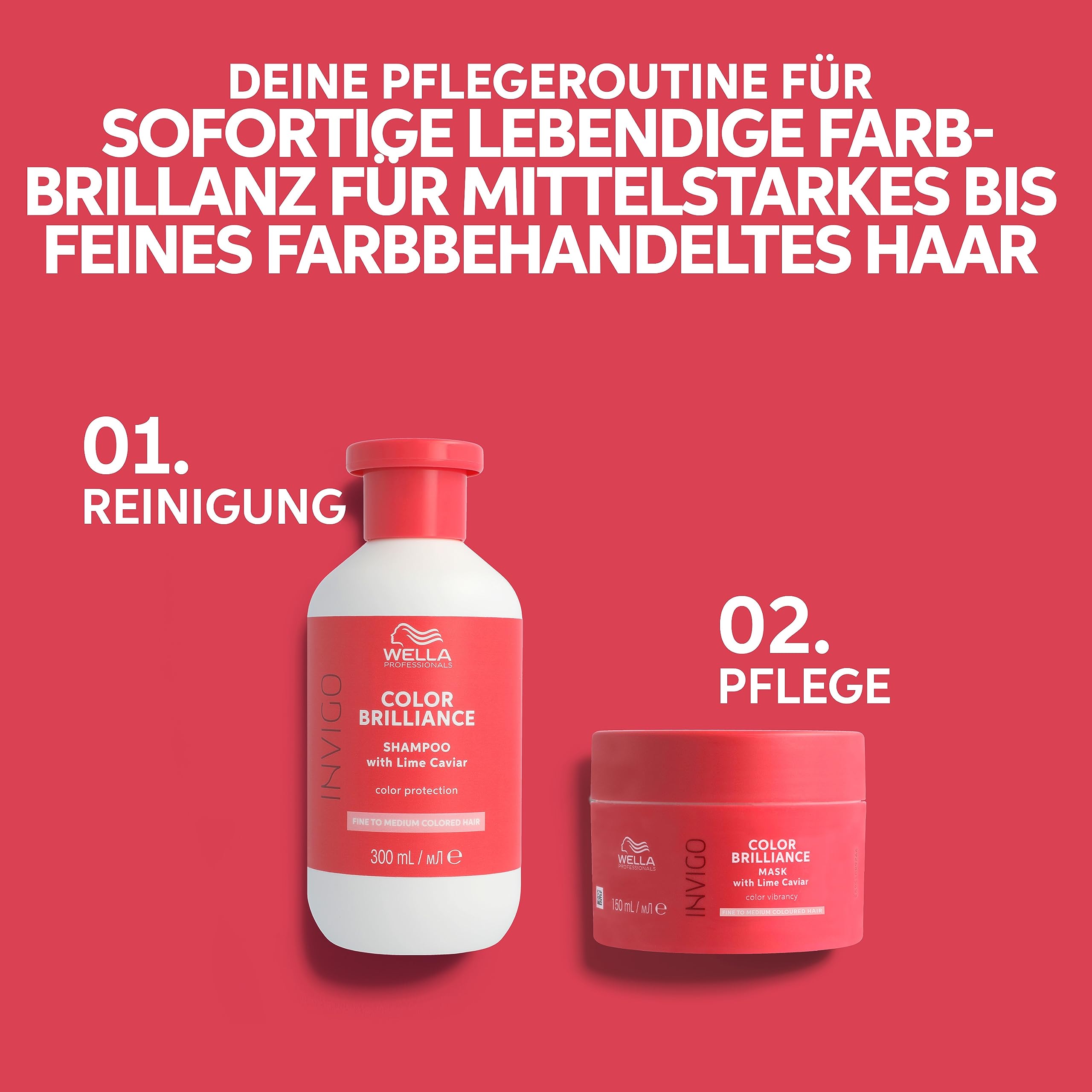 Wella Professionals Invigo Color Brilliance – Farbschutz Shampoo, Conditioner & Maske für feines & dickes, gefärbtes Haar – mit Vitamin E, Antioxidantien & niedrigem pH-Wert – glättend & pflegend