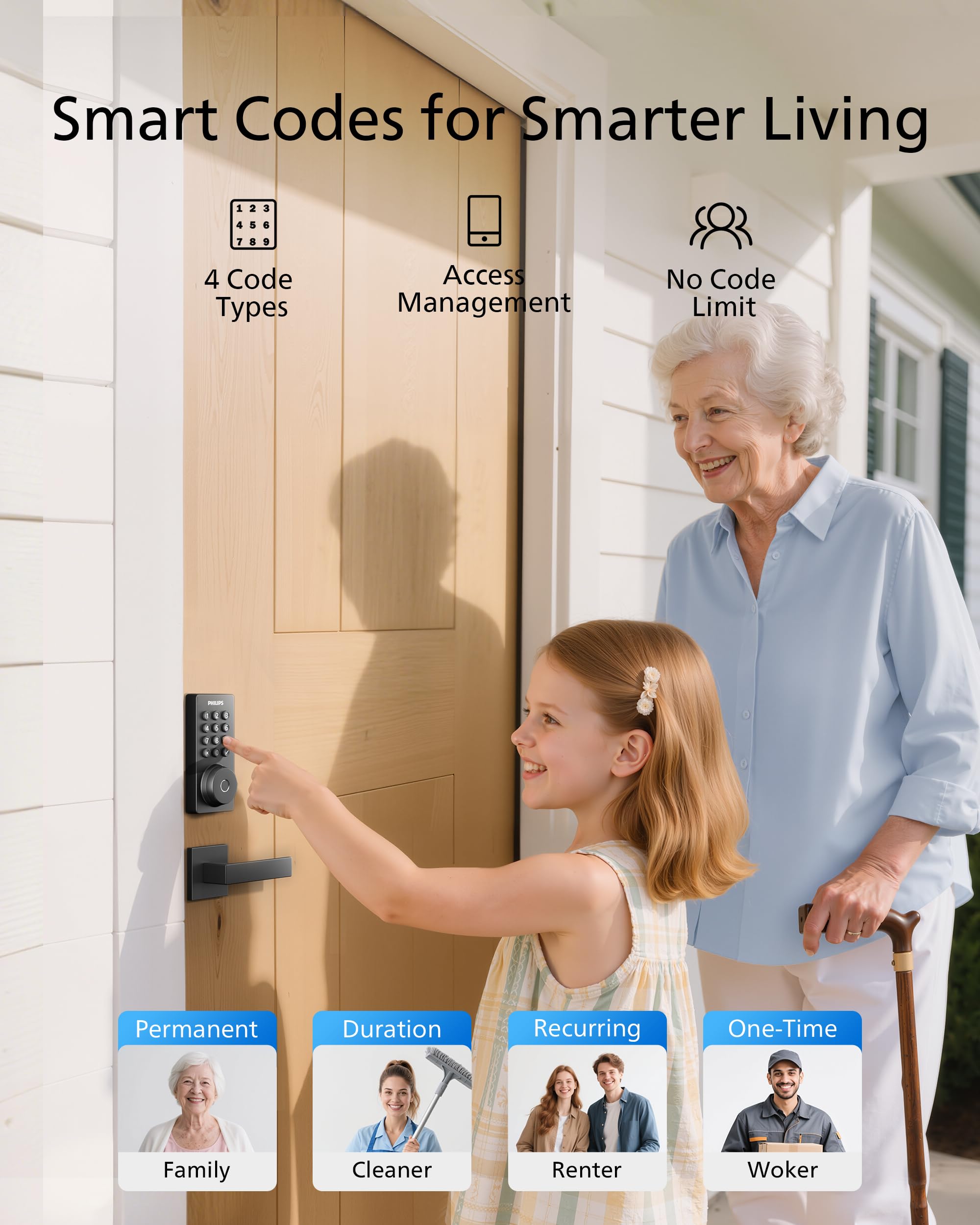 Philips WiFi Deadbolt Smart Lock with Handle, APP/Voice/Fingerprint/Passcode/Key Unlock, Smart Locks for Front Door with Handle Set, Backlit Keypad Deadbolt, Keyless Entry, Remote Control, Auto-Lock