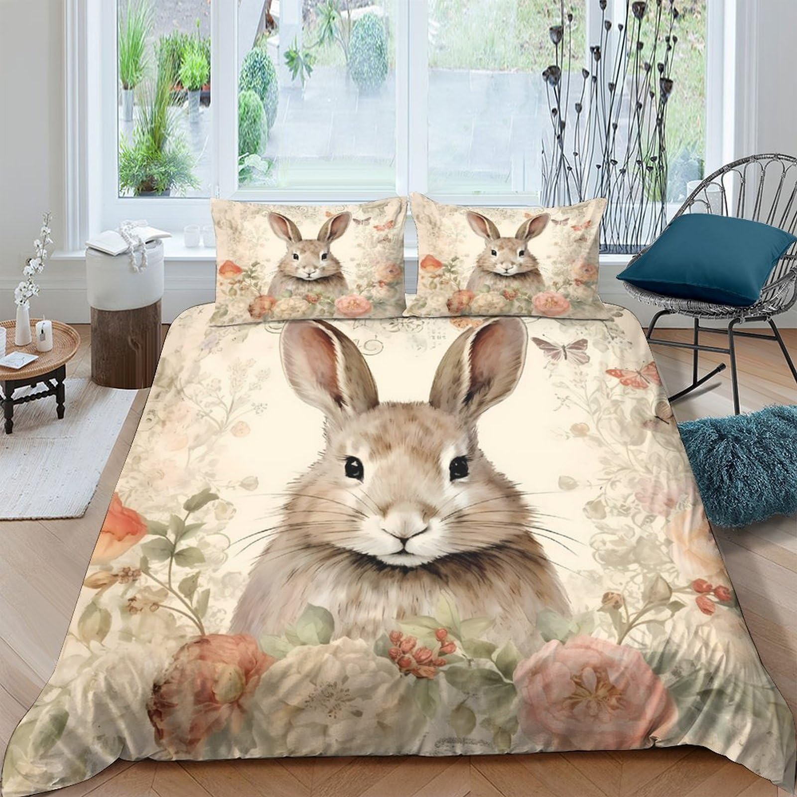 Ctjqhvkz Style-7 3D Printed Rabbit Floral Fitted Sheet Microfiber Soft Breathable Nature Bunny Bed Sheet For Bedroom Dorm Decor Single（135X200cm）